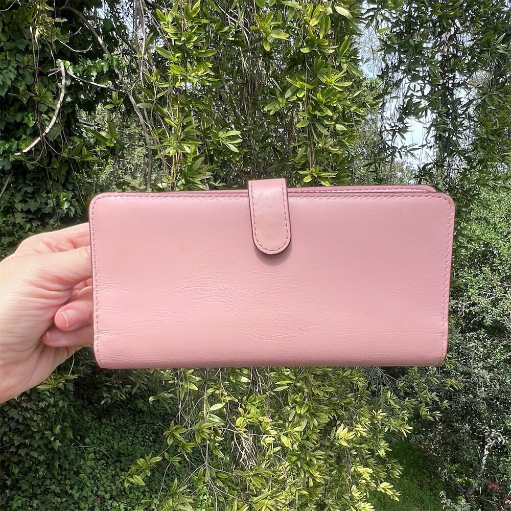 COACH Pink Leather Slim Wallet Credit Card Holder Clutch Gold Hardware AUTHENTIC - Picture 2 of 6